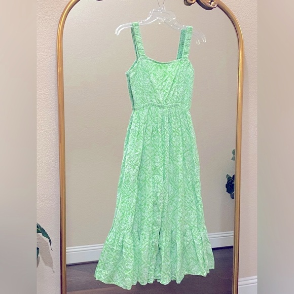 BANJANAN WOMEN'S REGINA DRESS Green Patterned Sleeveless Tiered Dress Size M - Picture 11 of 14